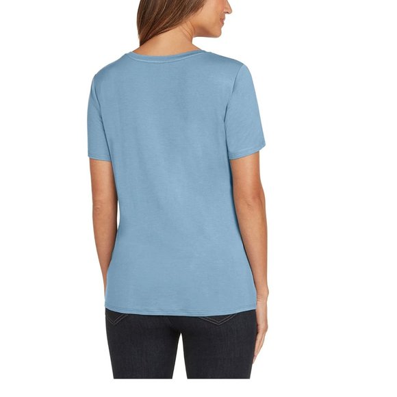 NWT Matty M Women's Side Tie V-Neck T-Shirt Size X-Small Sea Blue $40 1B124 - Picture 2 of 2